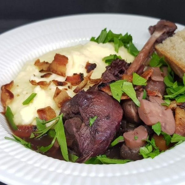 Coq au vin with mashed potatoes