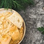 Feta cheese and ajvar dip with herbs