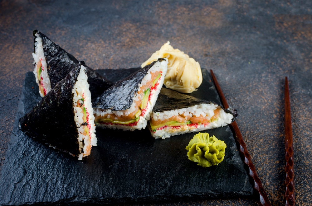 Tasty,Sushi,Sandwiches,With,Salmon,On,Black,Nori