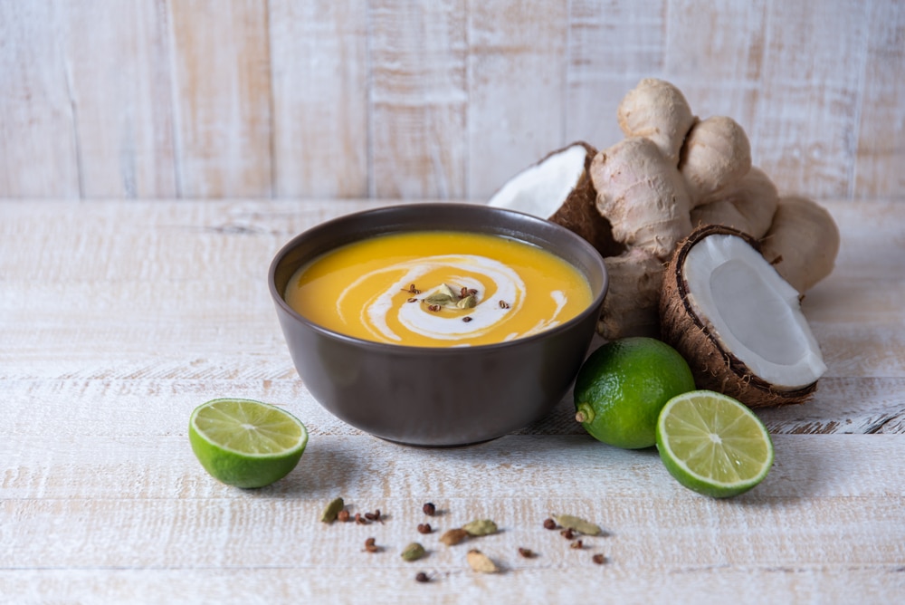 Pumpkin,Cream,Soup,In,Asian,Style,With,Ginger,And,Coconut
