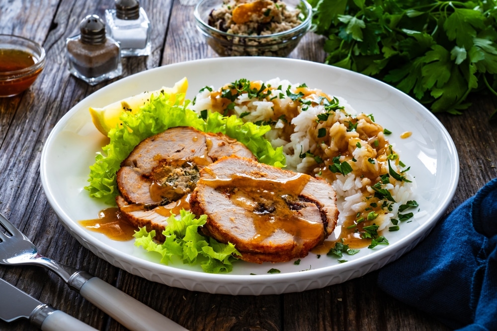 Stuffed,Turkey,Breast,Roulade,With,Dried,Apricots,And,Cranberries,And