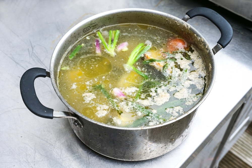 Boiled,Down,Broth,Cooked,From,Vegetable,Scraps,And,Poultry,Trimmings