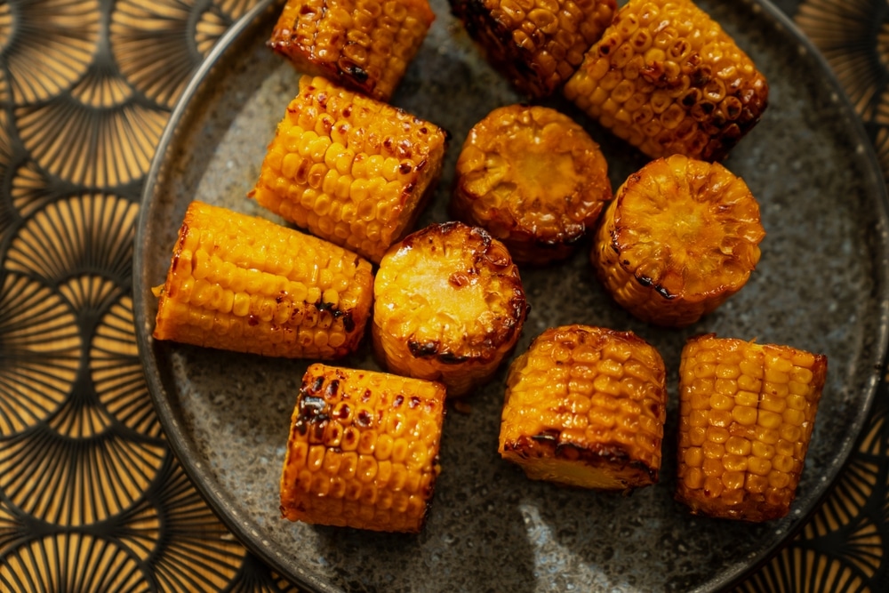 Baked,And,Cooked,Golden,Green,Corn,On,Grey,Plate,In