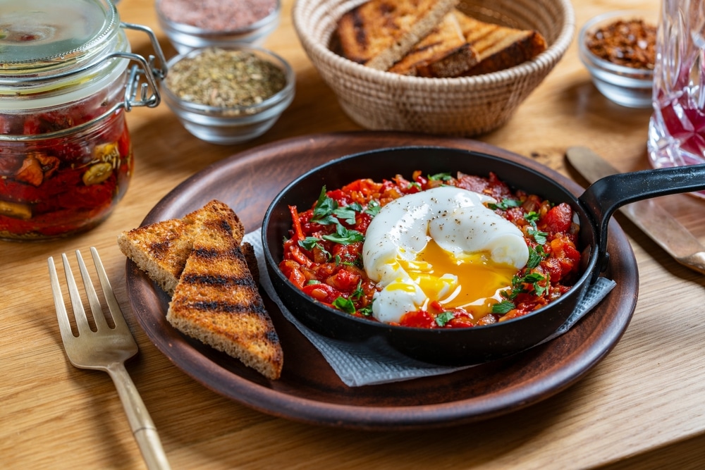 Delicious,Shakshuka,In,Frying,Pan,For,Breakfast,,Close,Up.,Homemade