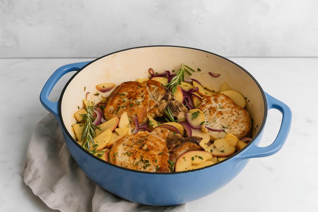 pork chomps apples pan