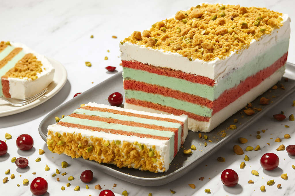 Pistachio Cherry Ice Cream Cake