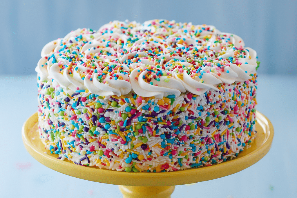 Sprinkle-Covered Birthday Ice Cream Cake