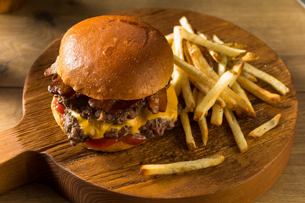Rustic,Homemade,Bacon,Smashburger,With,Cheese,And,Bacon