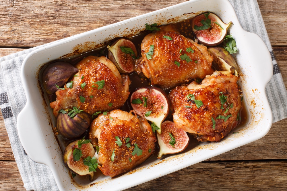 Honey,Chicken,Thighs,Baked,With,Ripe,Figs,,Mustard,And,Herbs