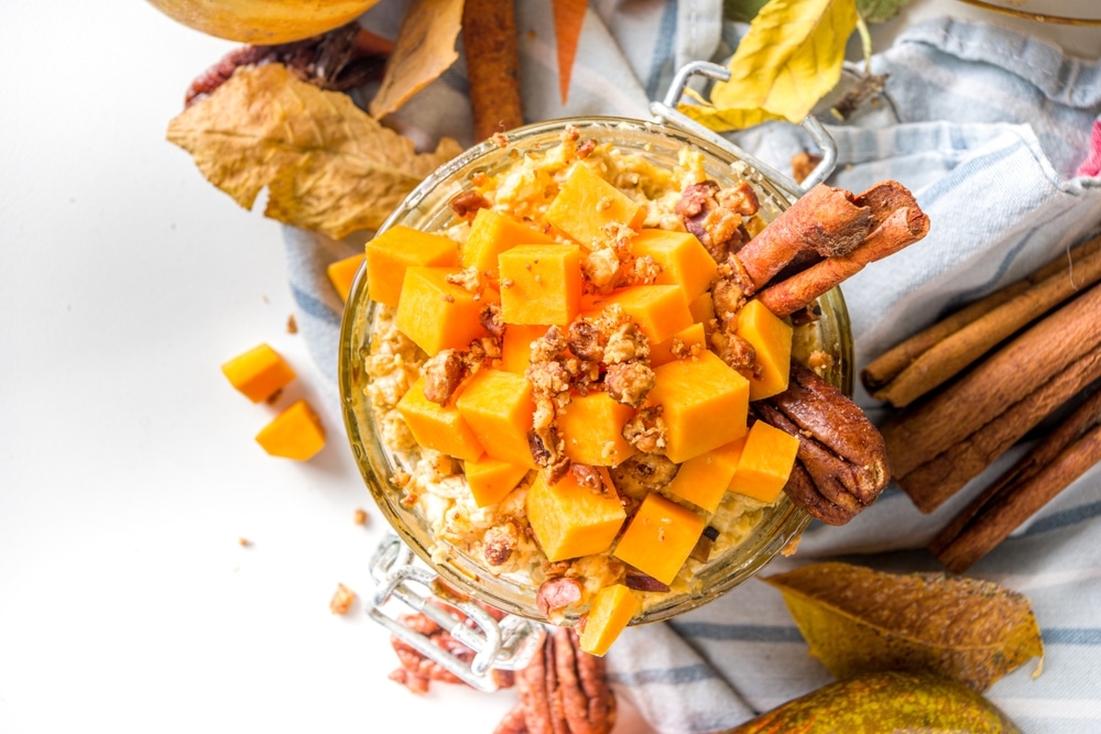 Autumn,Pumpkin,Pecan,Oatmeal,,Overnight,Oats,Porridge,With,Butternut,Squash