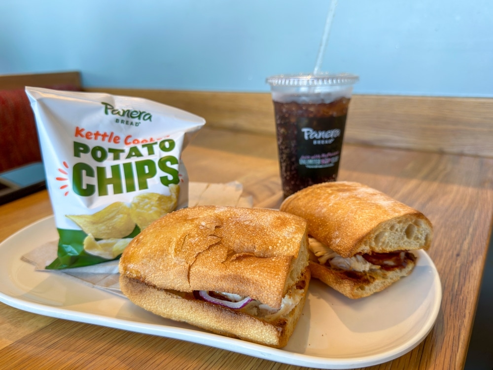 Panera,Sandwhich,,Chips,And coke