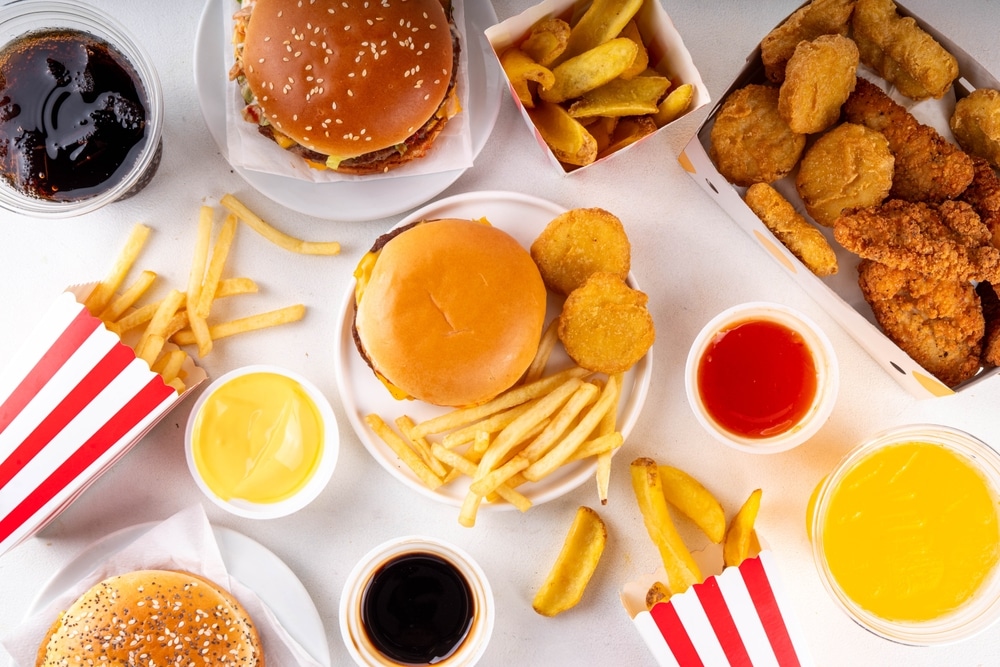 Fast,Food,Delivery,Menu,Background,With,Various,Burgers,,Cheeseburger,,Nuggets,