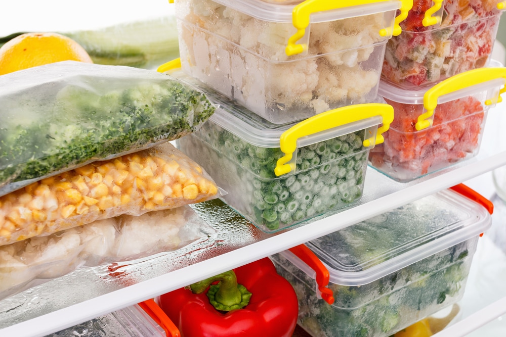 Frozen,Food,In,The,Refrigerator.,Vegetables,On,The,Freezer,Shelves.