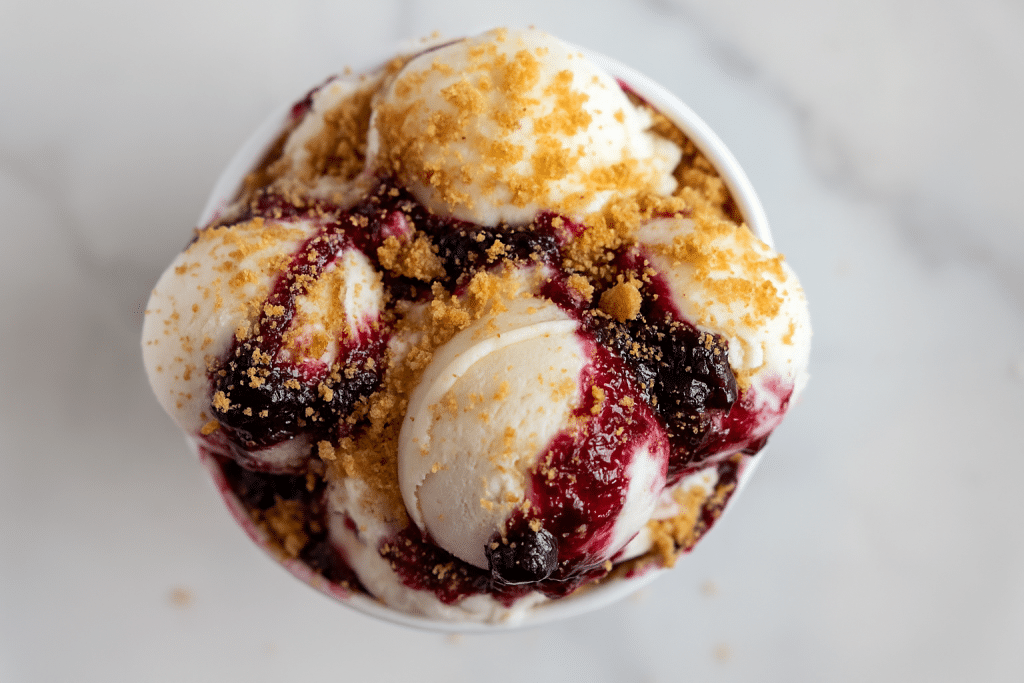 Vanilla Ice Cream with Blueberry compot and graham bisquits cracker