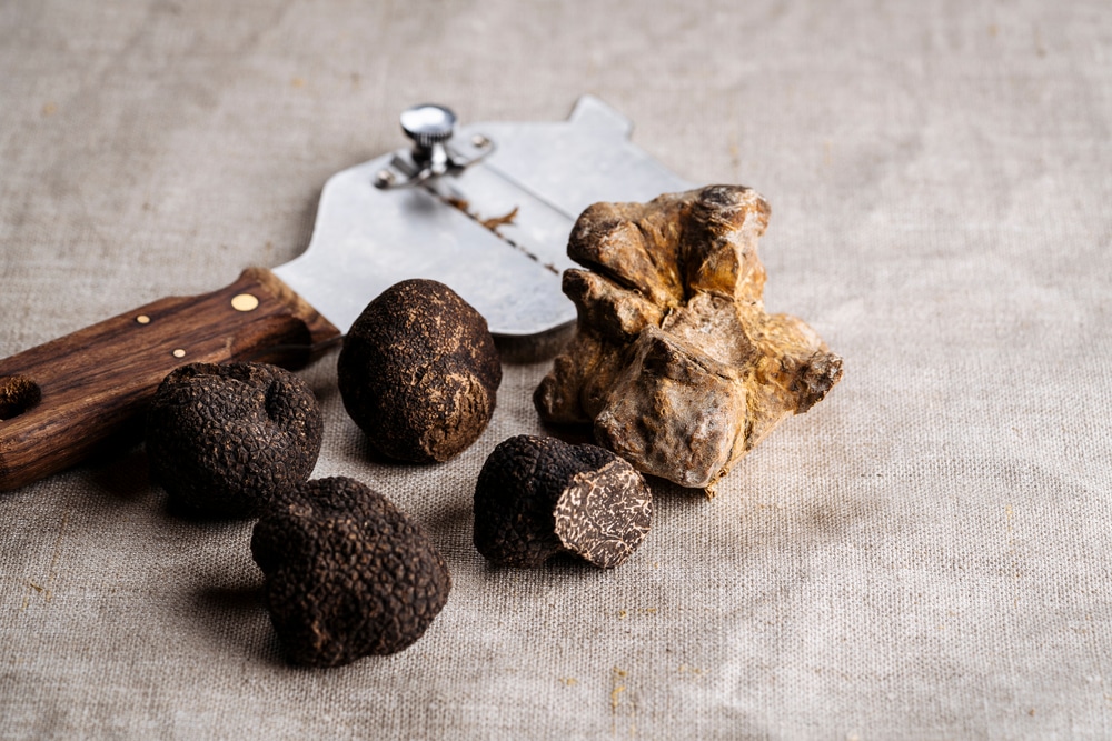 Fresh,Aromatic,Whole,And,Partly,Sliced,Summer,,Black,Truffle,,White