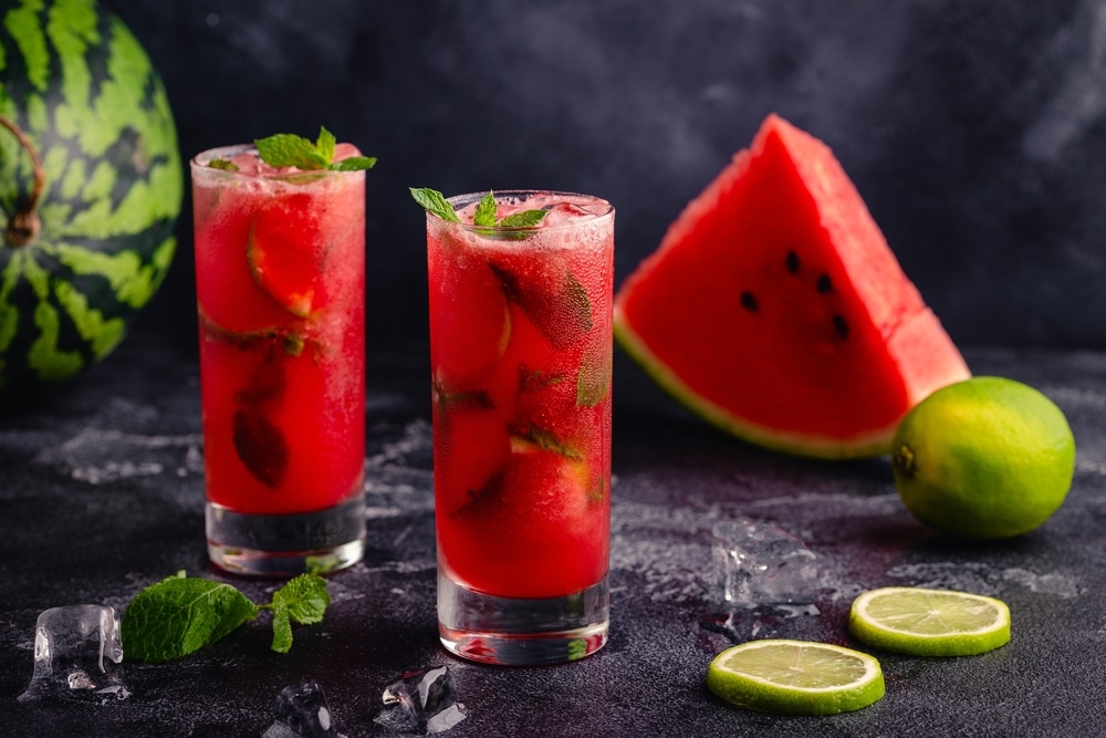 Watermelon,Alcoholic,Or,Non-alcoholic,Cocktail,,Mojito,Cocktail,With,Mint,And