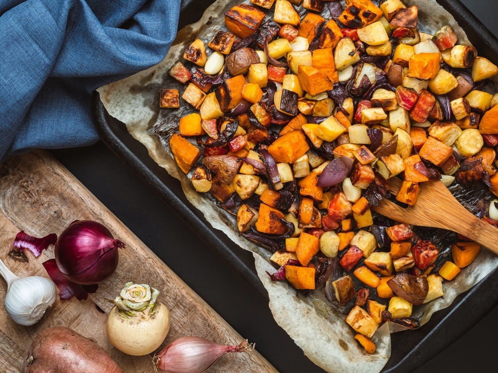 Roasted,Root,Vegetables,On,A,Baking,Sheet.
