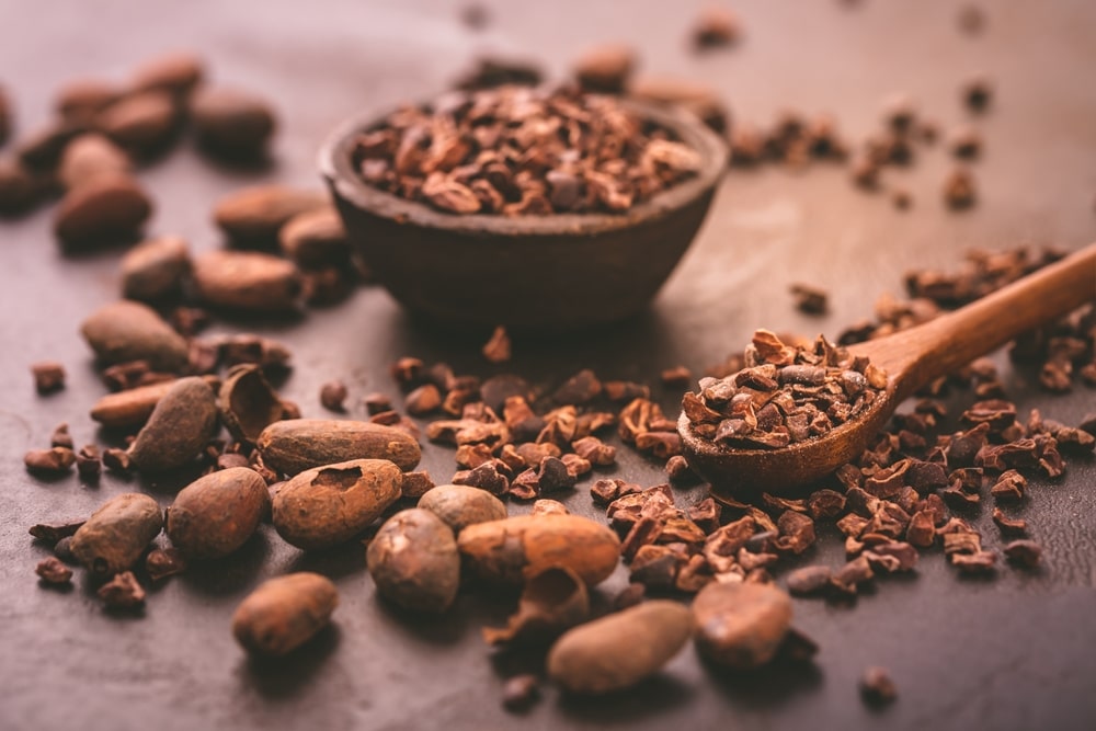 Organic,Cacao,Beans,And,Nibs,In,Small,Bowl
