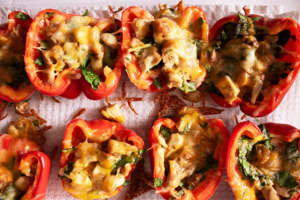 Top,View,Of,Stuffed,Peppers.,Stuffed,Peppers,With,Stuffed,Chicken,