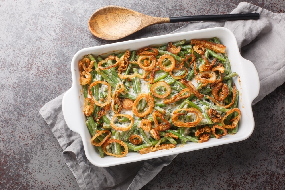 Homemade,Green,Bean,Casserole,With,Crispy,Fried,Onions,On,The