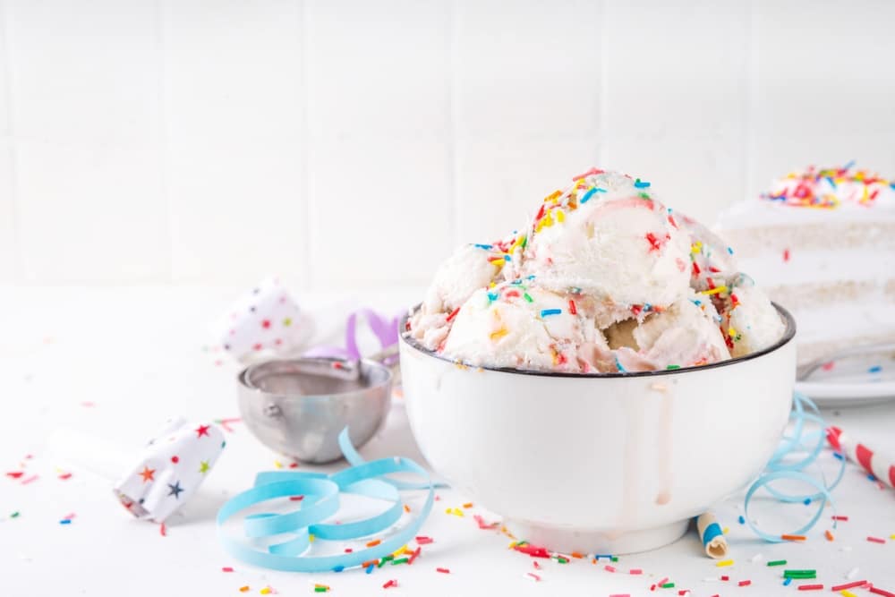 Birthday,Cake,Ice,Cream.,Bowl,Portion,Of,Birthday,Cake,Taste