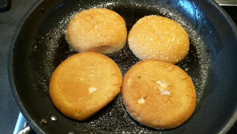 Burger buns with a light layer of butter
