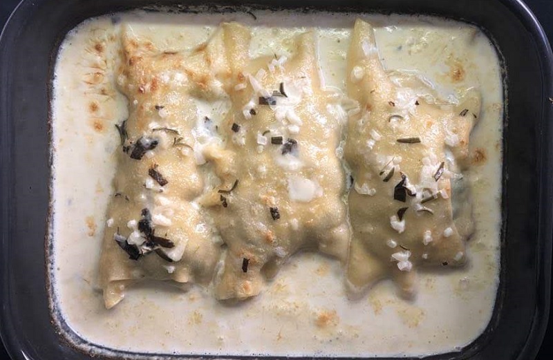 Cannelloni with spinach and halibut