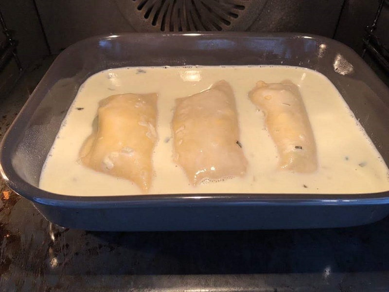 Cannelloni with spinach and halibut