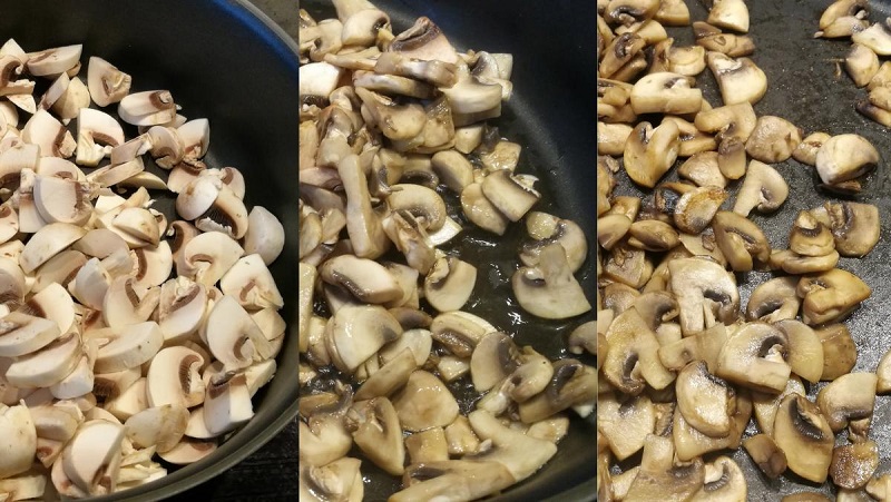 Mushrooms are fried until the water is gone