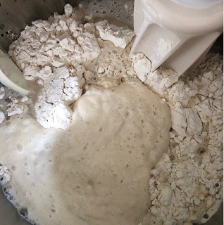 Flour, water, and sourdough starter