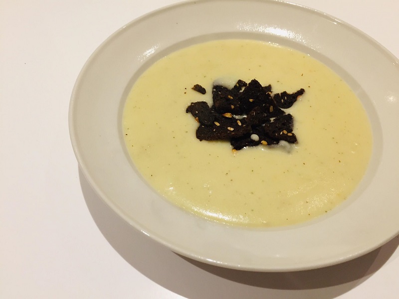 Creamy Jerusalem Artichoke Soup with Rye Bread Crunch