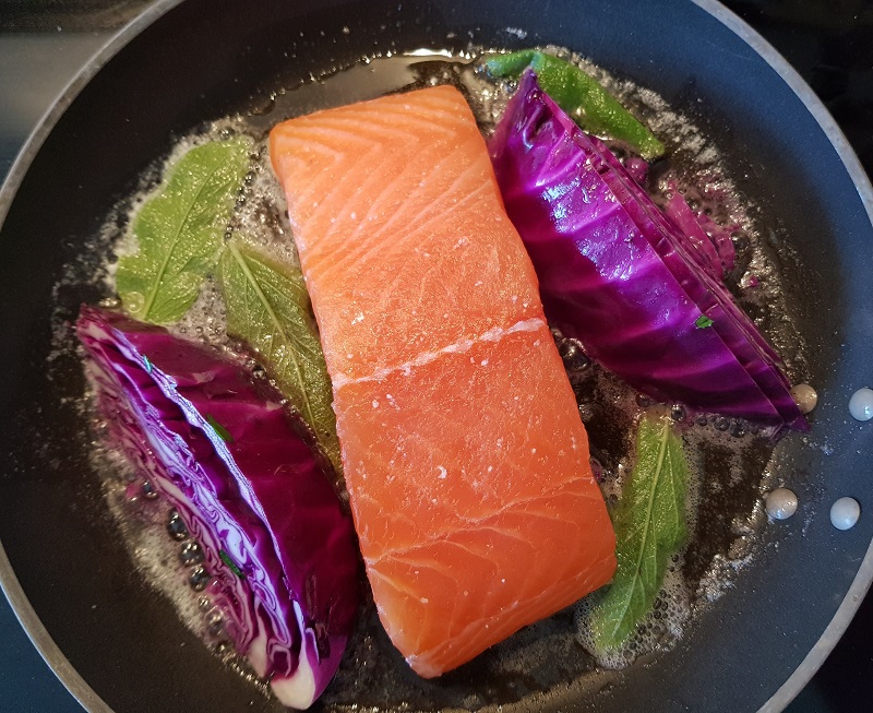 Salmon, sage, and cabbage