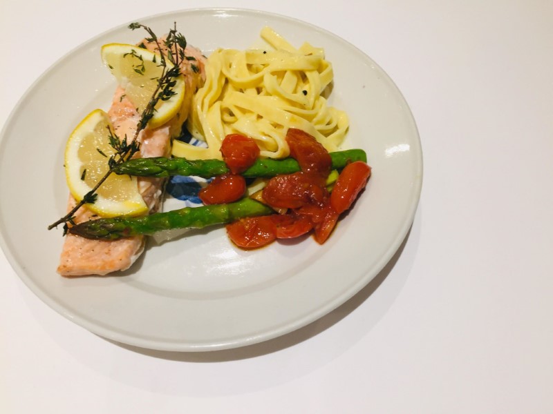 Salmon Steak with Pasta