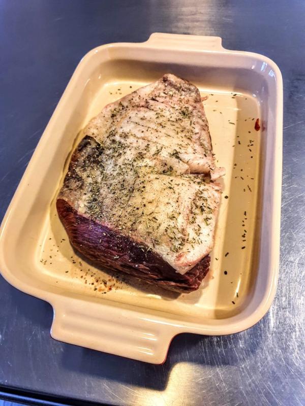 Beef rump cap in the oven