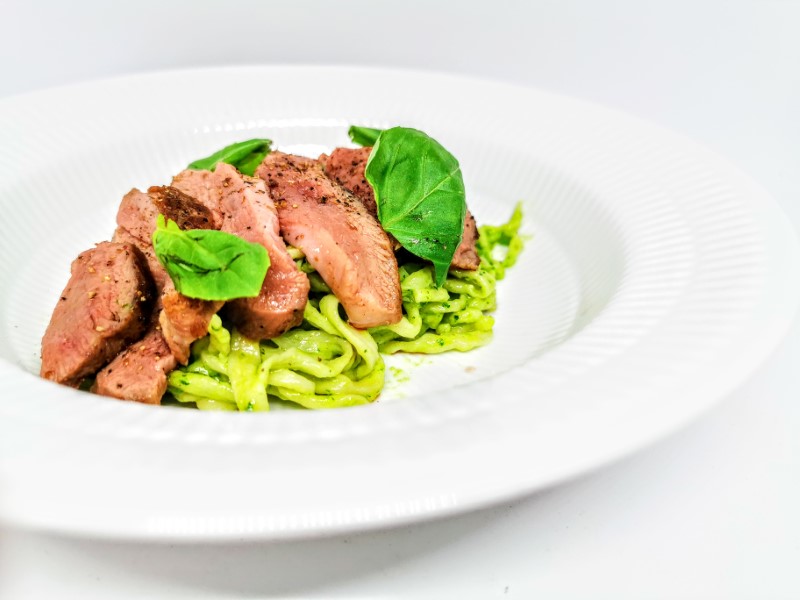 Pasta Pesto Duck Breast