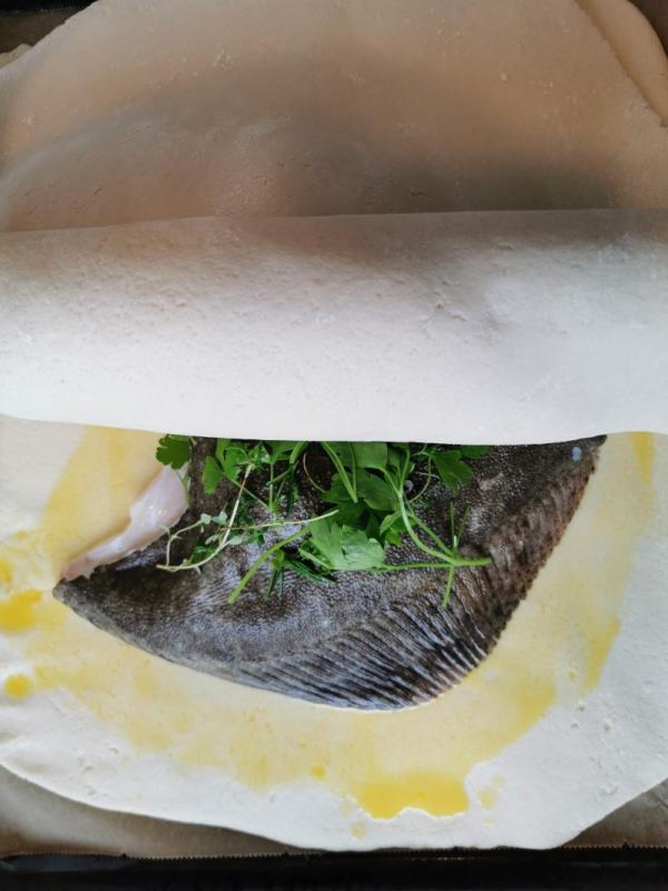 Salt-crusted turbot