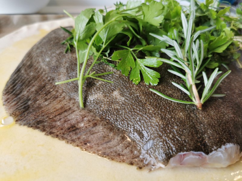 Salt-crusted turbot