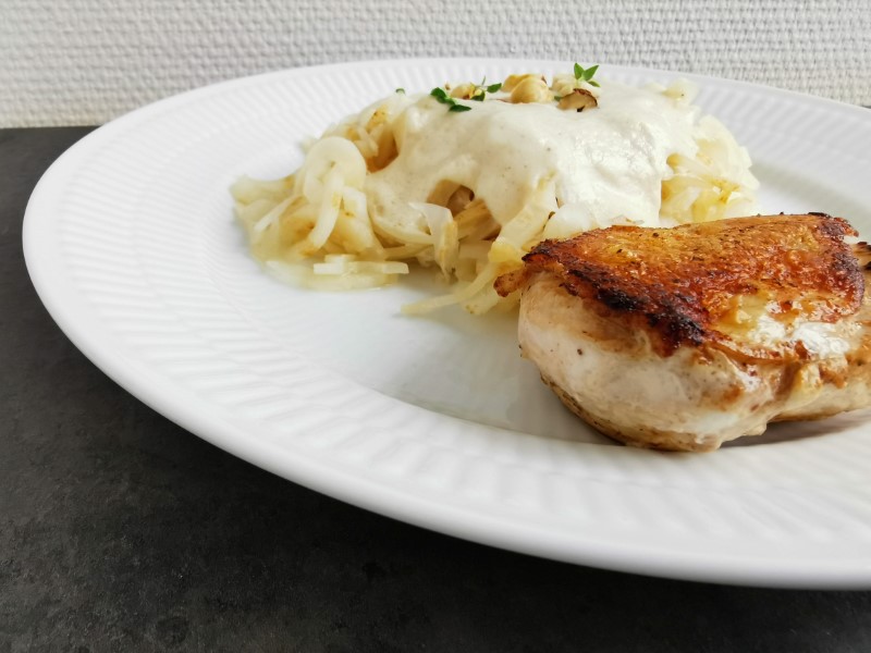 Celery Root Pasta with Chicken and Celery Root Sauce