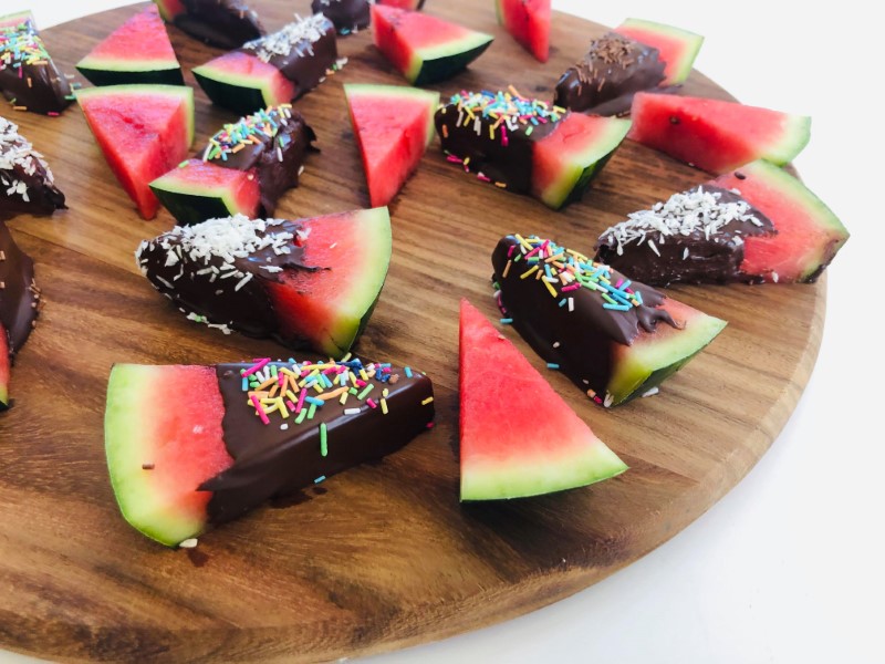 Snack with watermelon and chocolate