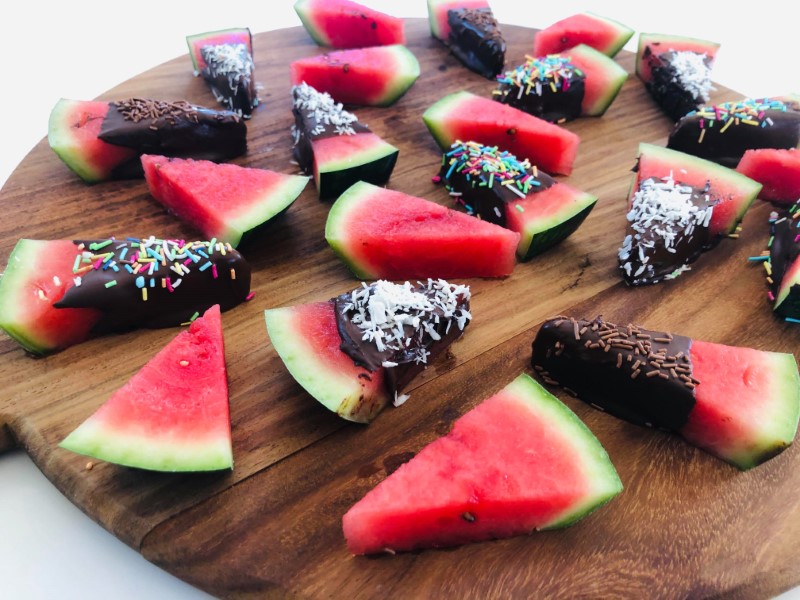 Snack with watermelon and chocolate