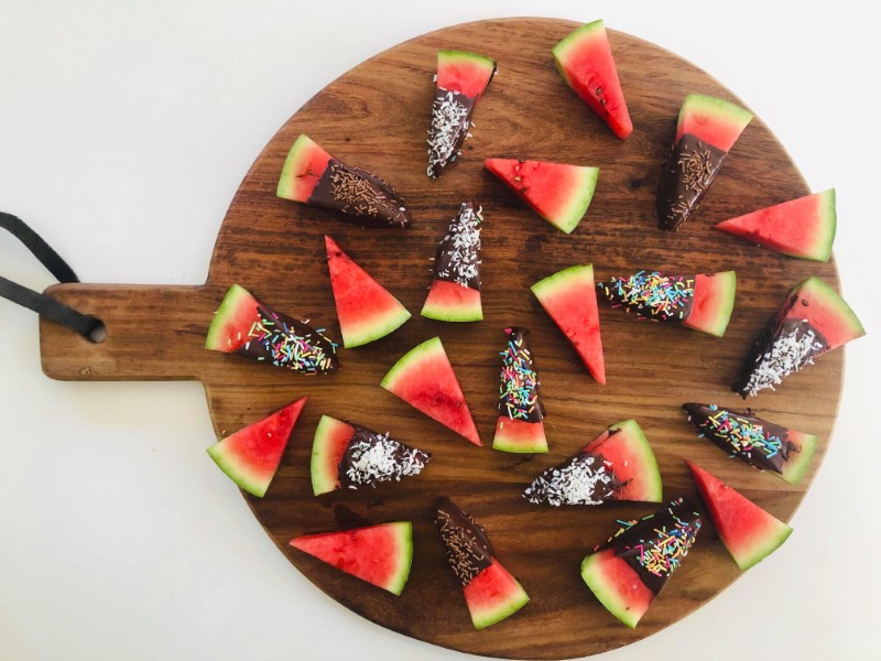 Snack with watermelon and chocolate