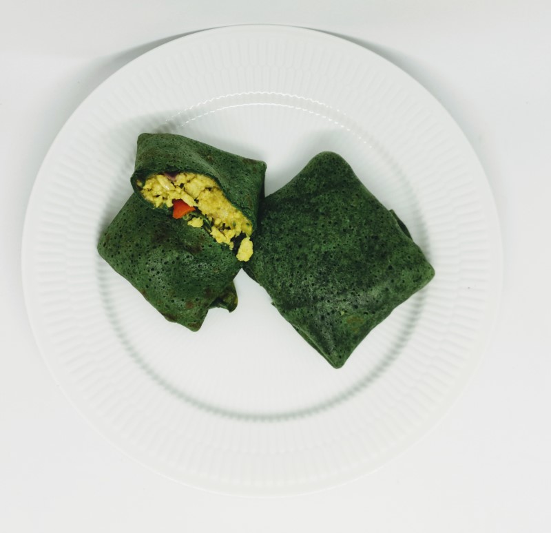 Spinach pancakes with chicken